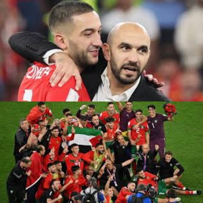 équipe de foot Maroc 2022 - ziyech et regragui - photo victoire- Karma santé